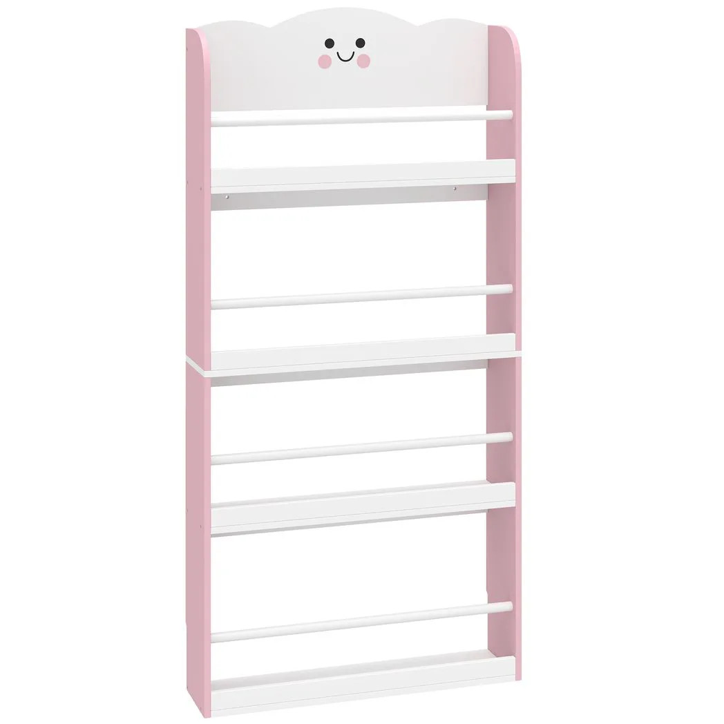4 Tier Kids Bookshelf Children Bookcase with Anti-Tip Kit Toddler Pink - Image 2