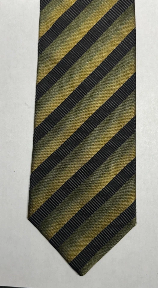 XMI Platinum, 100% Silk, Repp Stripe Green, Yellow, Black Preppy, Business Tie - Image 2 of 3