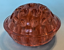 ANTIQUE Large Salmon Pink Glass FLOWER FROG, Heavy