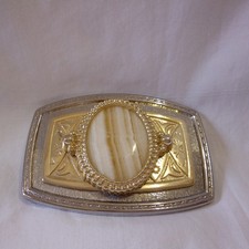 Silver Gold Tone Metal Western Style Belt Buckle W/Polished Natural Stone...