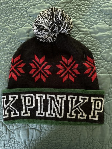 VICTORIAS SECRET PINK BEANIE HAT KNIT WINTER POMPOM VICTORIA SECRET