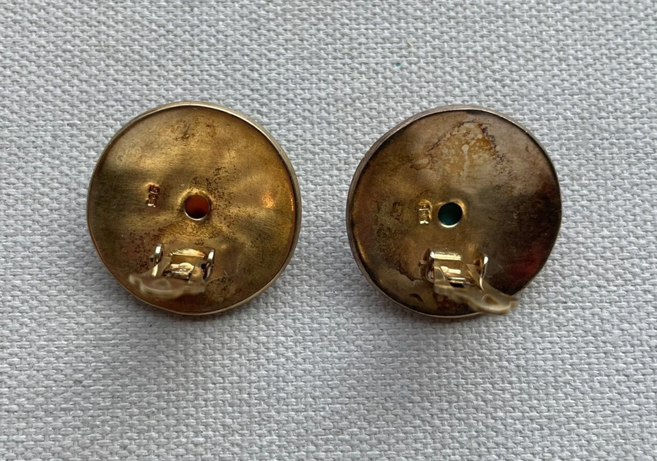 Egyptian Revival Earring Enamel Starburst Flower Sterling Vermeil Button Clip 1" - Image 4 of 4