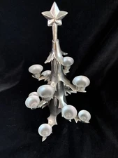 Pottery Barn, Silver Metal Christmas Tree 12 Taper Candle Holder Centerpiece