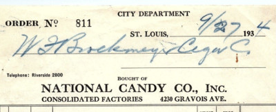 1934 NATIONAL CANDY CO ST LOUIS MO 4230 GRAVOIS AVE INVOICE BILLHEAD Z6419