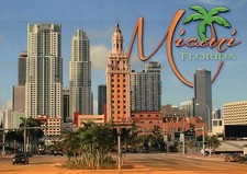 Downtown Miami Florida, Freedom Tower, Traffic Light etc. FL, Cars -- Postcard