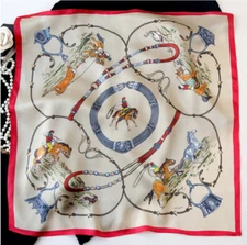 100% mulberry silk beige equestrian printed square scarf shawl 53cm