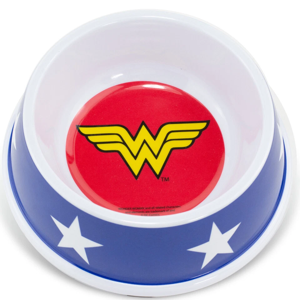 NEW Wonder Woman Shield Blue/White Melamine Dog Food Dish Bowl - Image 2 of 2