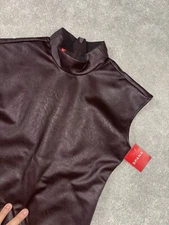 New Spanx Mock Neck Brown Faux Vegan Leather Thong Turtleneck Bodysuit Size XS