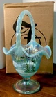 2006 Fenton Art Glass “Winter Wonderland” Hand Painted Aquamarine Basket W/Box