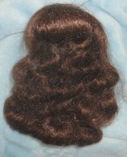 7" Long Wavy DARK BROWN DOLL WIG Size 8.5 - 9 Half Cap with Bangs BJD 1/3