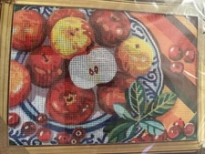 Printed needlepoint Tapestry Canvas Kit  Floss Included 30x40 cm Apples