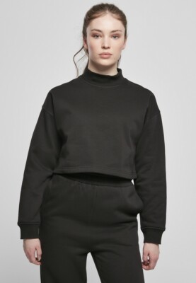 Urban Classics Damen Sweatshirt Ladies Cropped Oversized Sweat High Neck Crew Bl