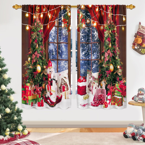 FRAMICS Christmas Curtains 63 Inch Length, Christmas Tree Curtains for Living...