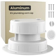 Aluminum RV Roof Sewer Vent Cap Kit - Metal Replacement for Trailers White