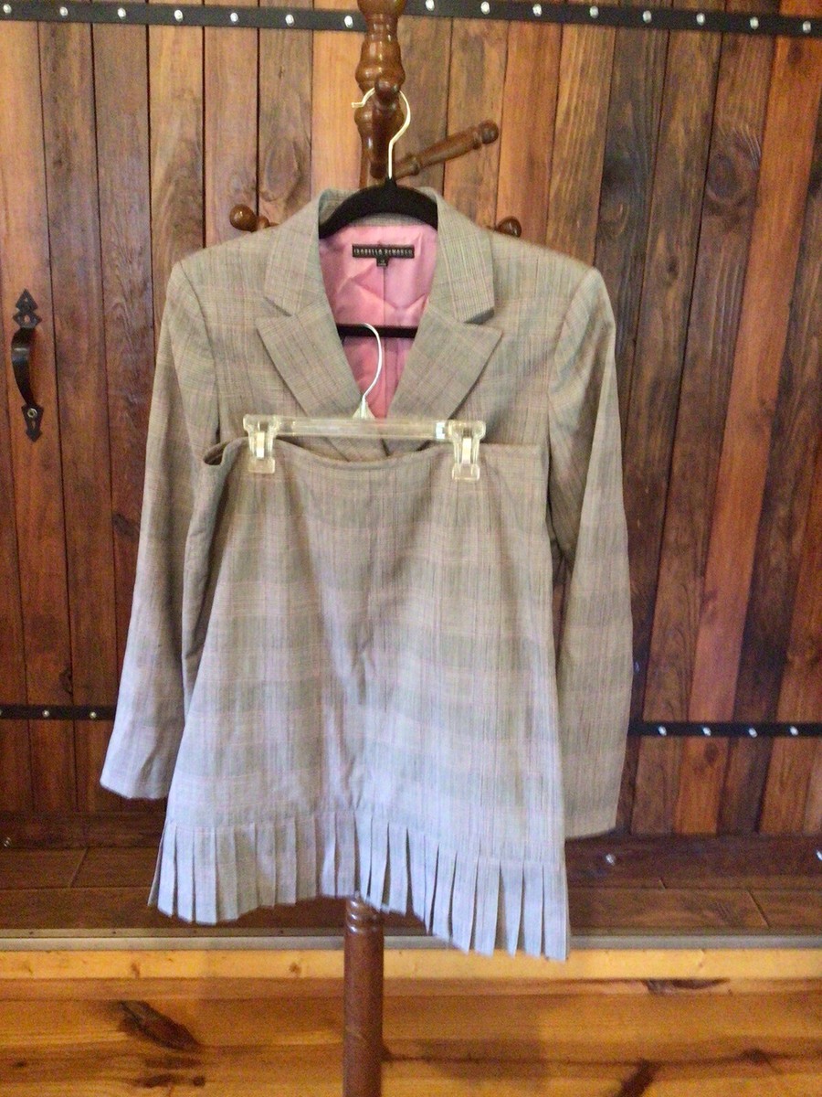 Isabella DeMarco Skirt Suit Pleated Blazer Jacket Gray Black Pink Size 10  NICE