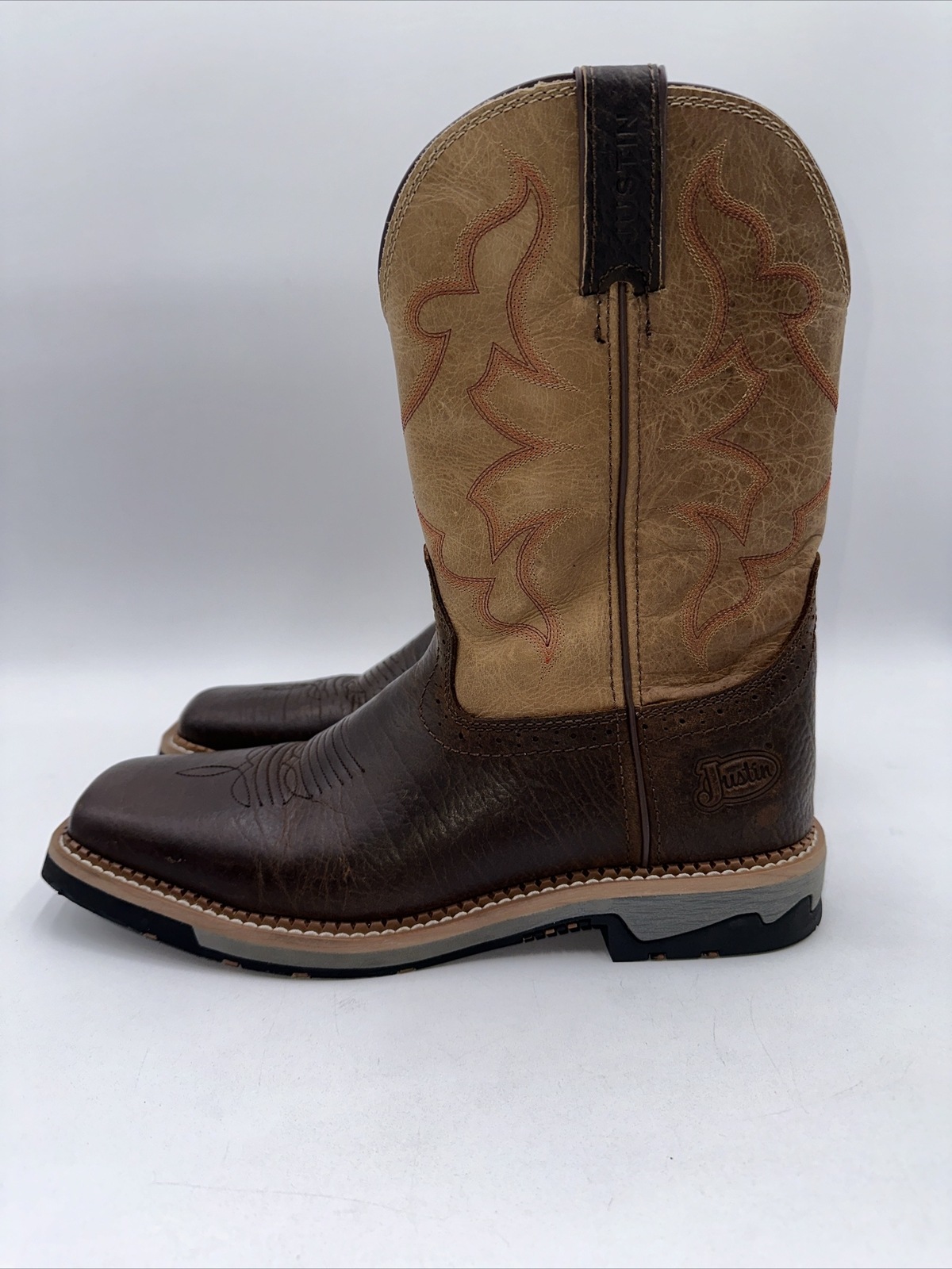 JUSTIN MEN'S CARBIDE WESTERN WORK BOOTS Brown Leather Size 12 D eBay