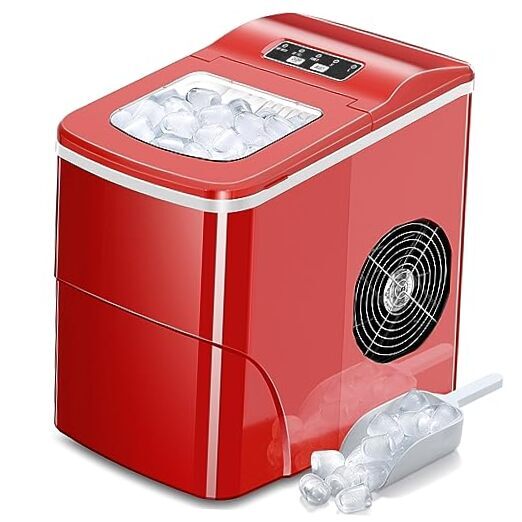 Ice Makers Countertop with Self-cleaning, 26.5lbs/24hrs, 9 26lbs/Day 1 Red