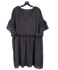 ANDREE By Unit WOMEN'S Black FLOWY V-Neck Ruffle Sleeve TIERED SHIFT DRESS Sz 2X