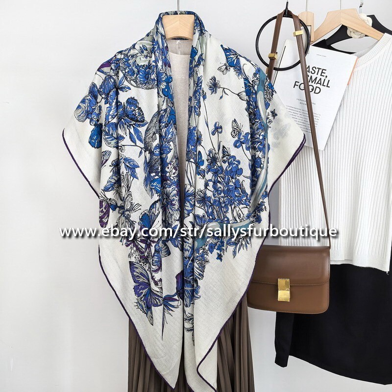 Sally Boutique Soft 70% Cashmere 30% Silk Butterfly Print Wrap Scarf Shawl 53 Inches