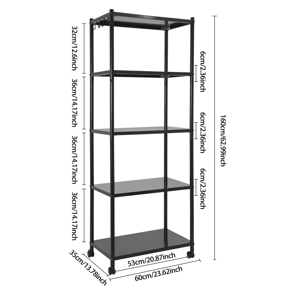 Adjustable Kitchen Storage Shelf With Wheels 5-tier Shelving Rack Storage Rack - Image 4 of 4