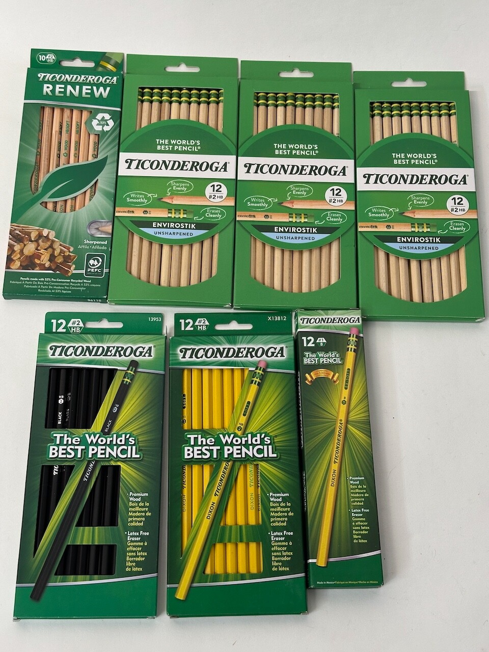 Ticonderoga pencils lot, variety, natural wood Envirostik, Renew, 7 boxes-image