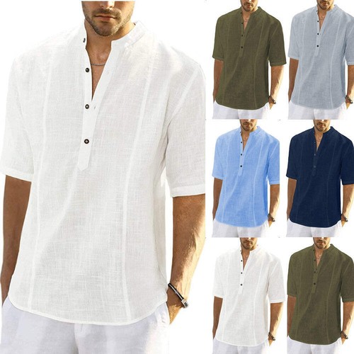 Men's Comfortable Casual Linen Shirt With Mid Sleeve for Relaxed Style and Breat