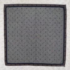 N795 FENDI Gray Jacquard Cotton Scarf Scarves Pocket Square 17.5" X 17.5"