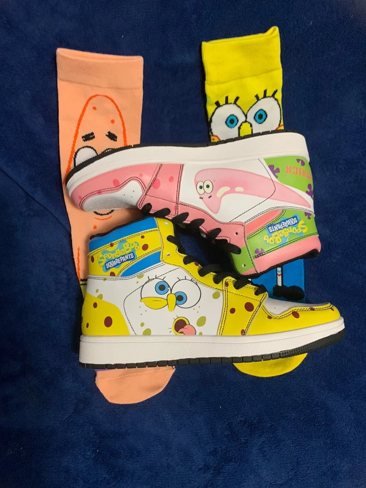 Bob Esponja Calça Quadrada Anime Sapatos Cosplay Sapatos Personalizados AJ1 EU47/US14M - Imagem 3 de 4