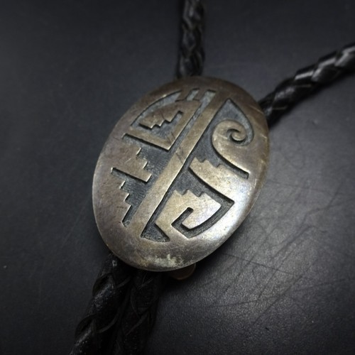 Old VINTAGE Hopi Guild GENE POOYOUMA Sterling Silver Overlay BOLO Tie - Picture 11 of 20