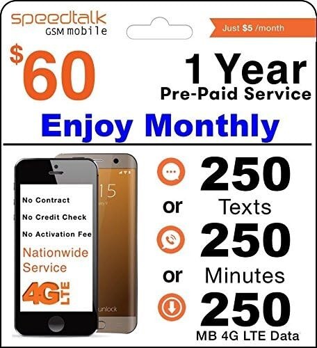 SpeedTalk Mobile $60 Preloaded SIM Card | 5G 4G LTE Phone No