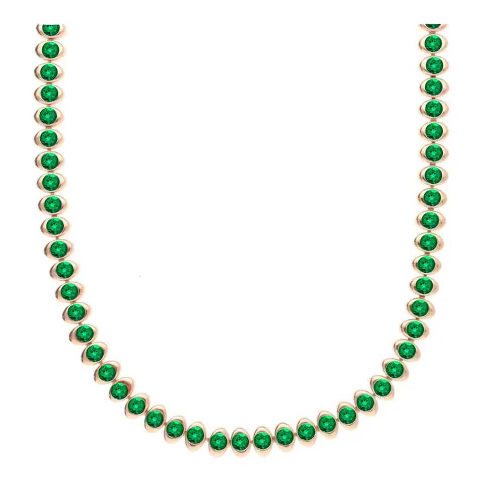 Collar de tenis redondo unisex de plata de ley 925 con esmeralda en cuello de tenis con esmeralda Foto 2 de 2
