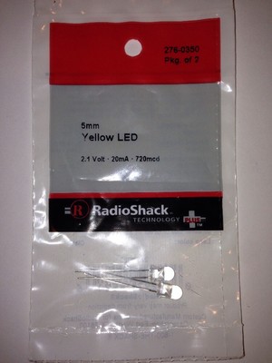 RadioShack 5mm Yellow LED, 276-0350, 2.1 Volt, 20mA