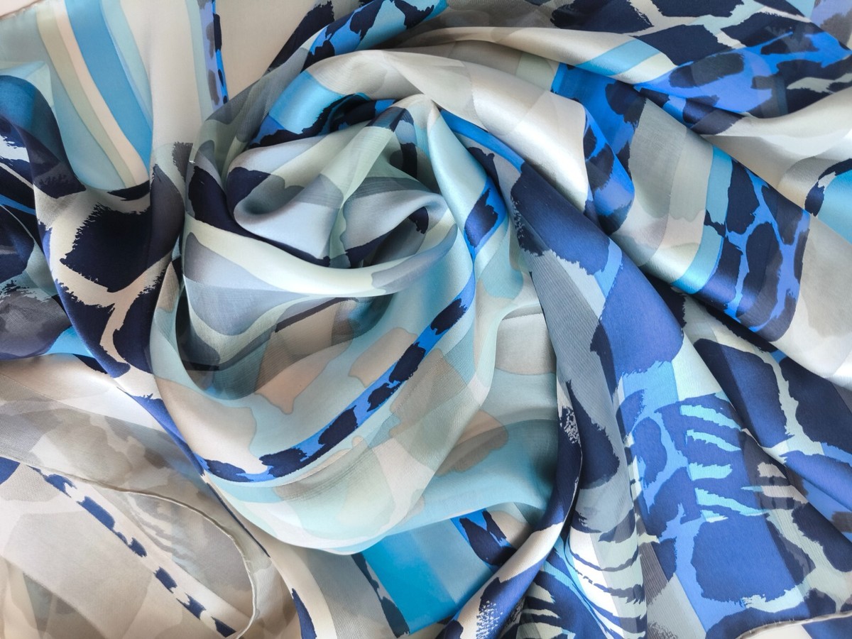 CHRISTIAN FISCHBACHER Blue silk chiffon square scarf geo animal