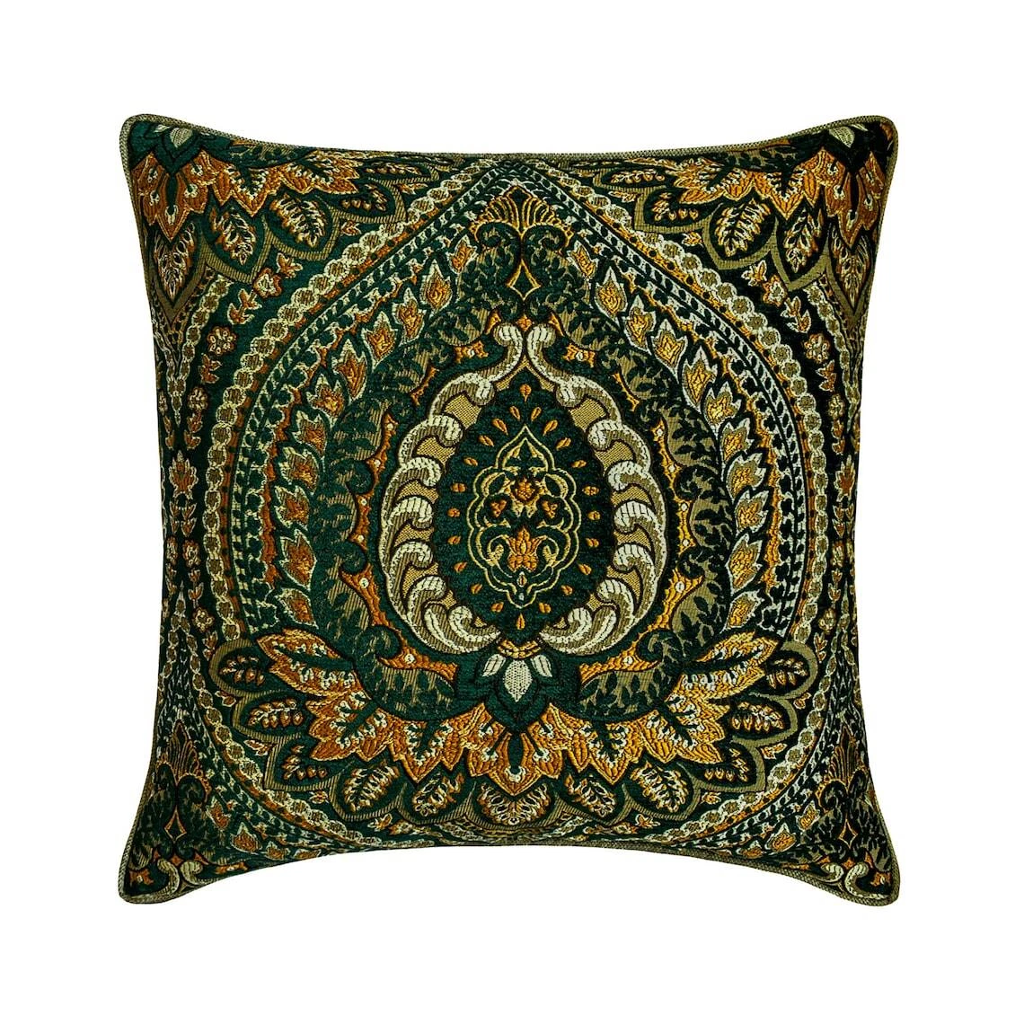 Dark Green Woven & Tapestry 16"x16" Throw Pillow Cover - Timeless Tapastries