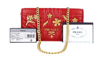 PRADA DIAGRAMME MINI SHOULDER BAG HANDBAG CLUTCH GOLD FLOWERS