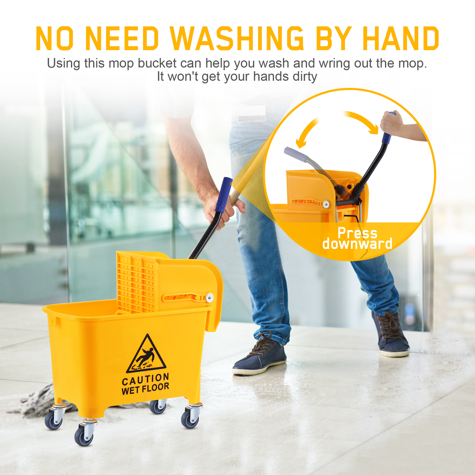 Side Pressure Wringer Combo Home Rectangular Mop Bucket with Wheel 5 Gallon 20qt