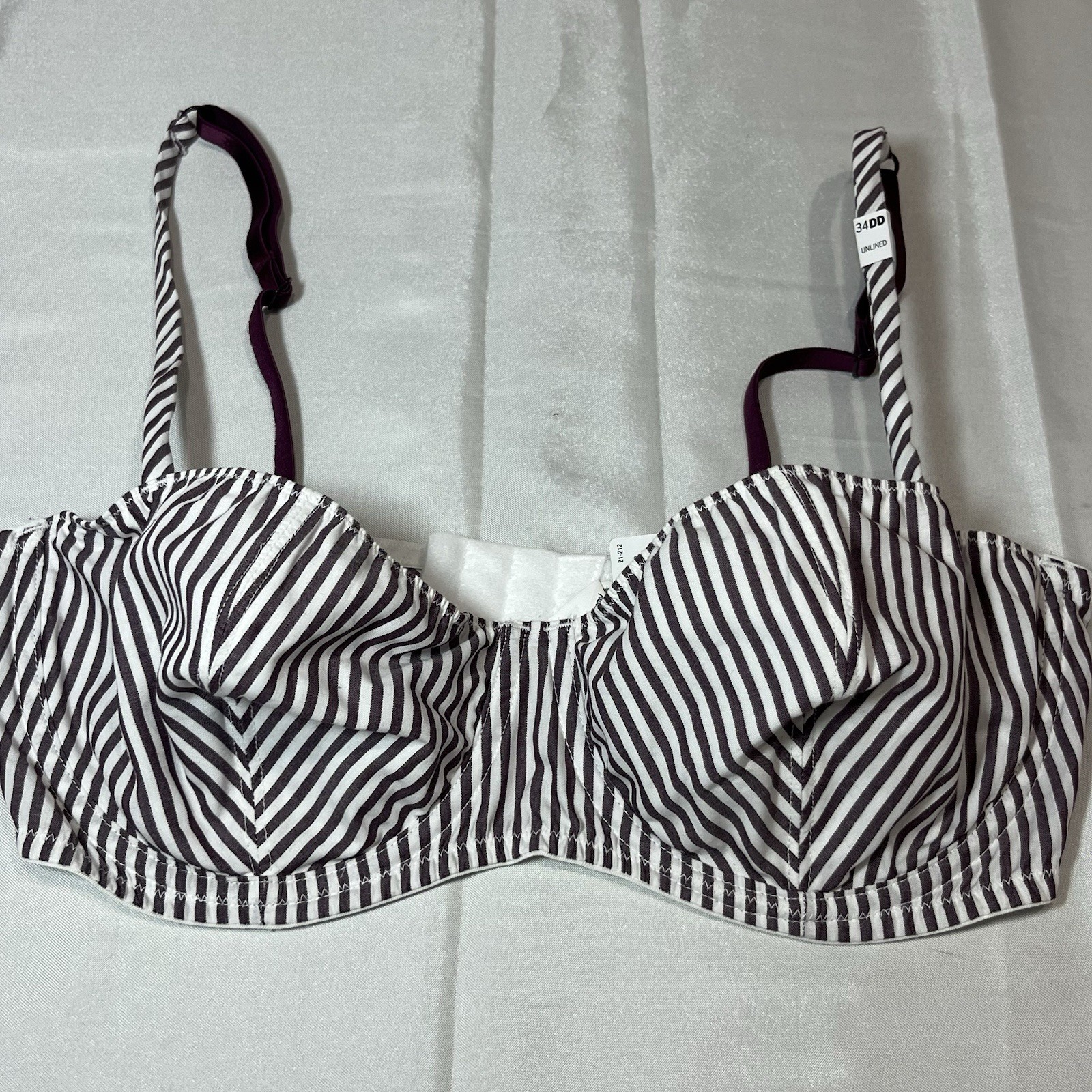 New! 34DD Pink Victoria Secret Unlined Balconette Bra Strips Burgundy Underwire