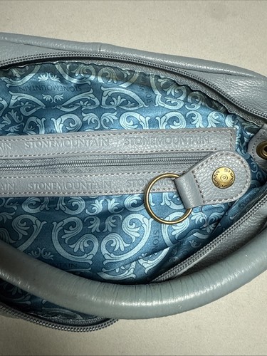 Stone Mountain Slightly Slouchy Light Blue-grey Leather Shoulder Handbag - Picture 8 of 14