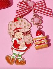 L STRAWBERRY SHORTCAKE PURSE HAND BAG CHARM RED GINGHAM BOW KEY CHAIN PENDANT