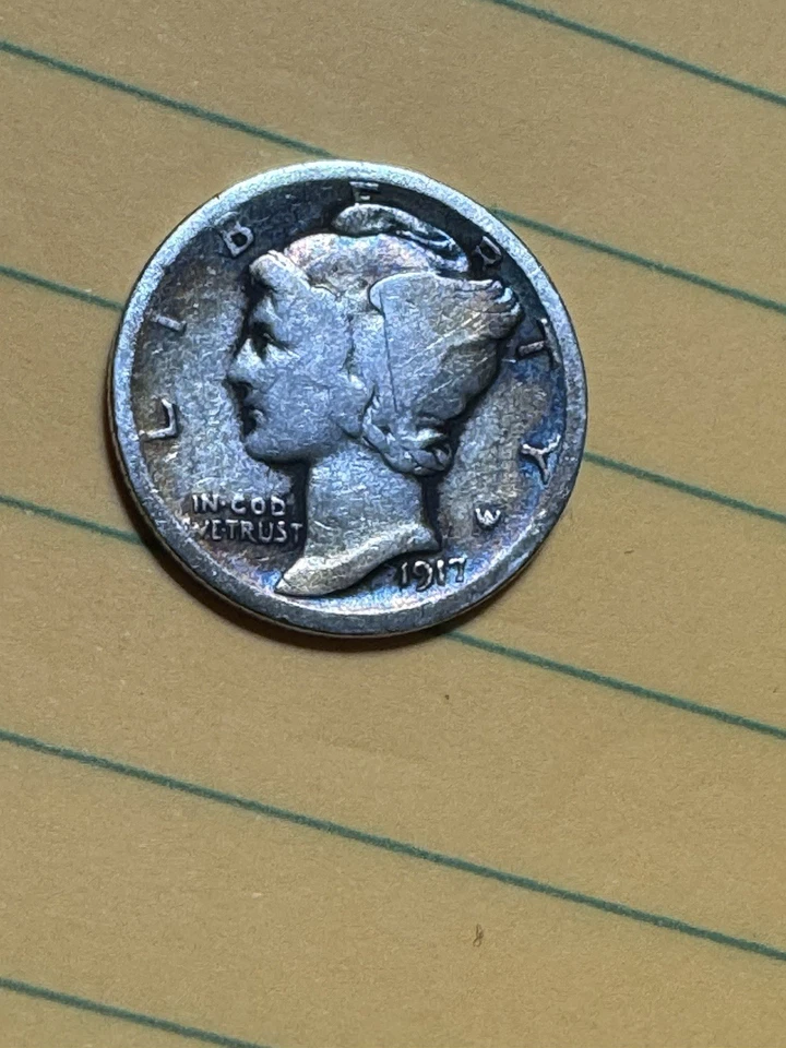 Moneda de diez centavos de mercurio 1917 W Adolph Weinman’s (moneda de error) - RARA Foto 2 de 4