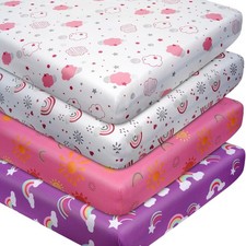 Sun Rainbows 4-Pack Breathable Microfiber Baby Crib Sheets 28x52 Girl Fitted M