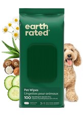 Earth Rated Pet Wipes for Dogs and Cats, 100 Grooming Wipes, Unscented