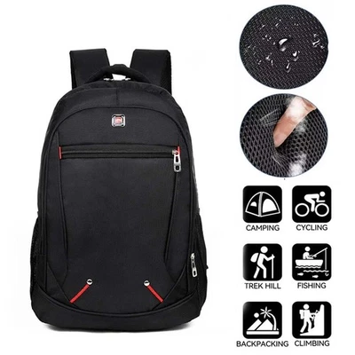 Black Backpack Rucksack Large Mens Womens Bag Travel Work Hiking School Sports