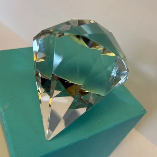 Vtg Tiffany & Co Signed Crystal Diamond Paperweight Valentine Luxury Gift Boxed