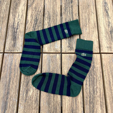 Lacoste mens green stripe cotton blend long crew socks