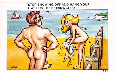 GEMISCHTE COMIC POSTKARTE FKK STRAND WITZ GUT PLUS BIS SEHR GUT