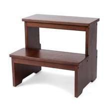 Wooden 2 Step Stool for Adults, Natural Bamboo, High Beds, 350 lb