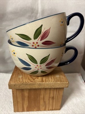 Temptations By Tara Old World Floral 22 Ounce Soup Bowl Cup Blue Blue White #04
