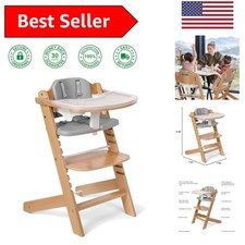 Versatile Natural Wooden High Chair with Easy Clean Cushions  Adjustable Tray
