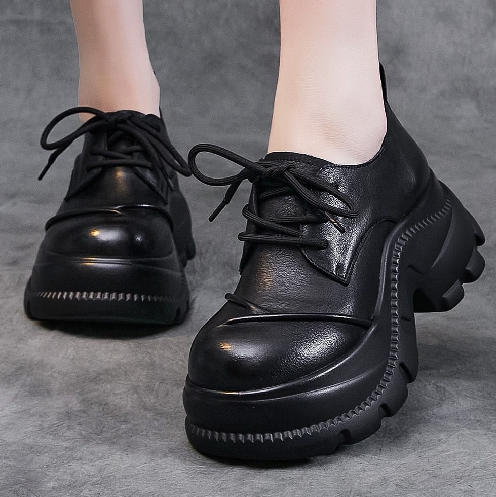 SAOLA Stivaletti donna suola spessa vera pelle Mary Janes plateau alto creepers